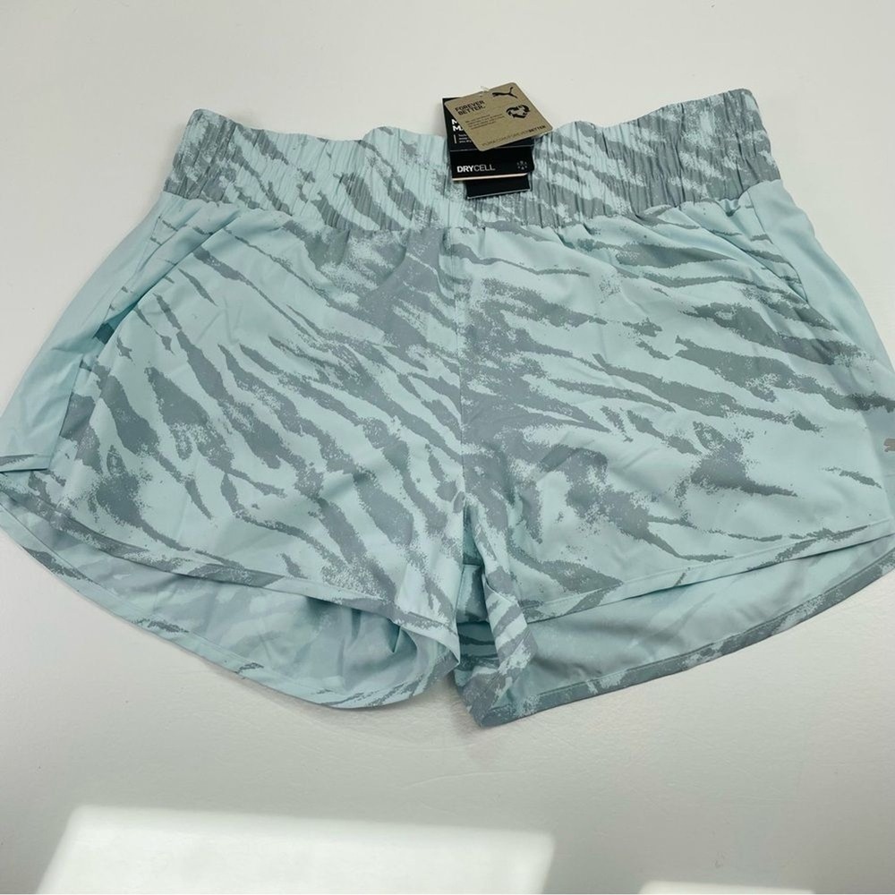 Puma Graphic Women's 3"Running Shorts Womens XL Blue Zebra Stripe Athlethic NWT
